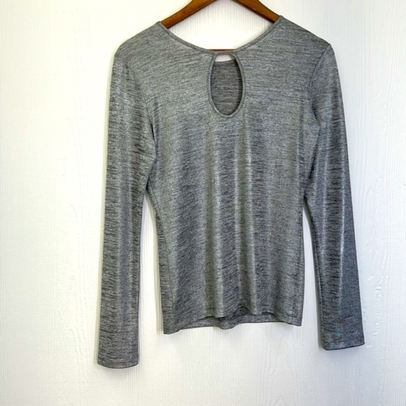 Yoana Baraschi - NWT Silver Metallic Keyhole Long Sleeve Sheer Blouse Size Small - Picture 9 of 10